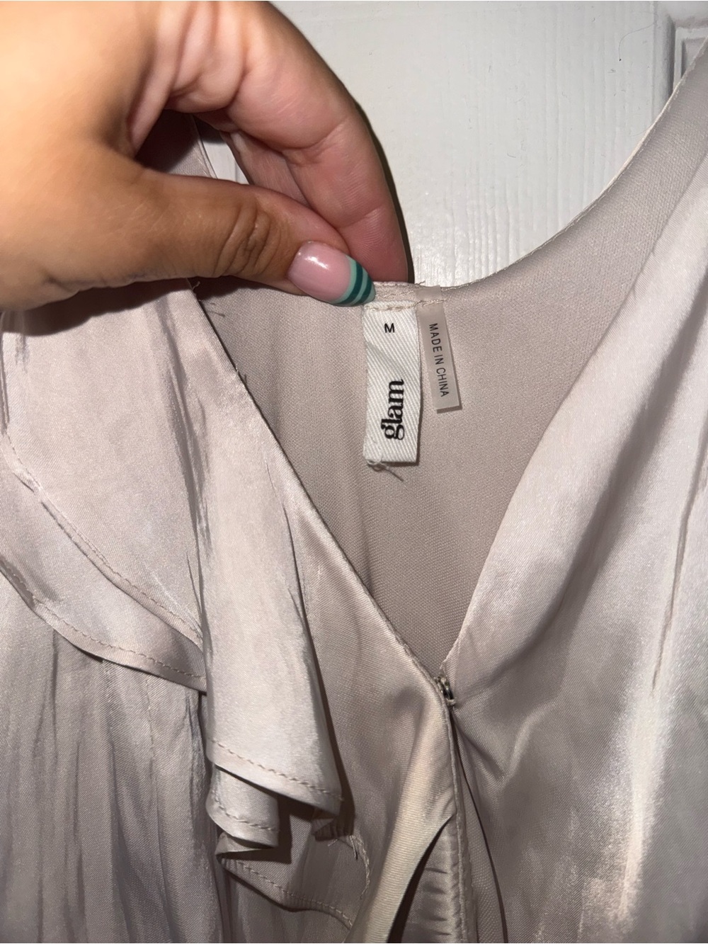 Silky Ruffle Bodysuit in Cream by Glam - Picture 3 of 4